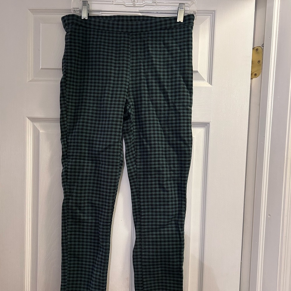 Free People Green Gingham Checkered Skinny Side Zip Pants 4